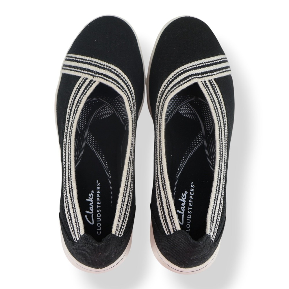 Clarks Cloudsteppers Breezesky Air Black Stripe Slip-On Flat Womens Size 8.5 - Picture 4 of 8